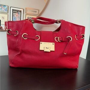 Jimmy Choo Vibrant Red Leather Shoulder Bag with Gold Hardware